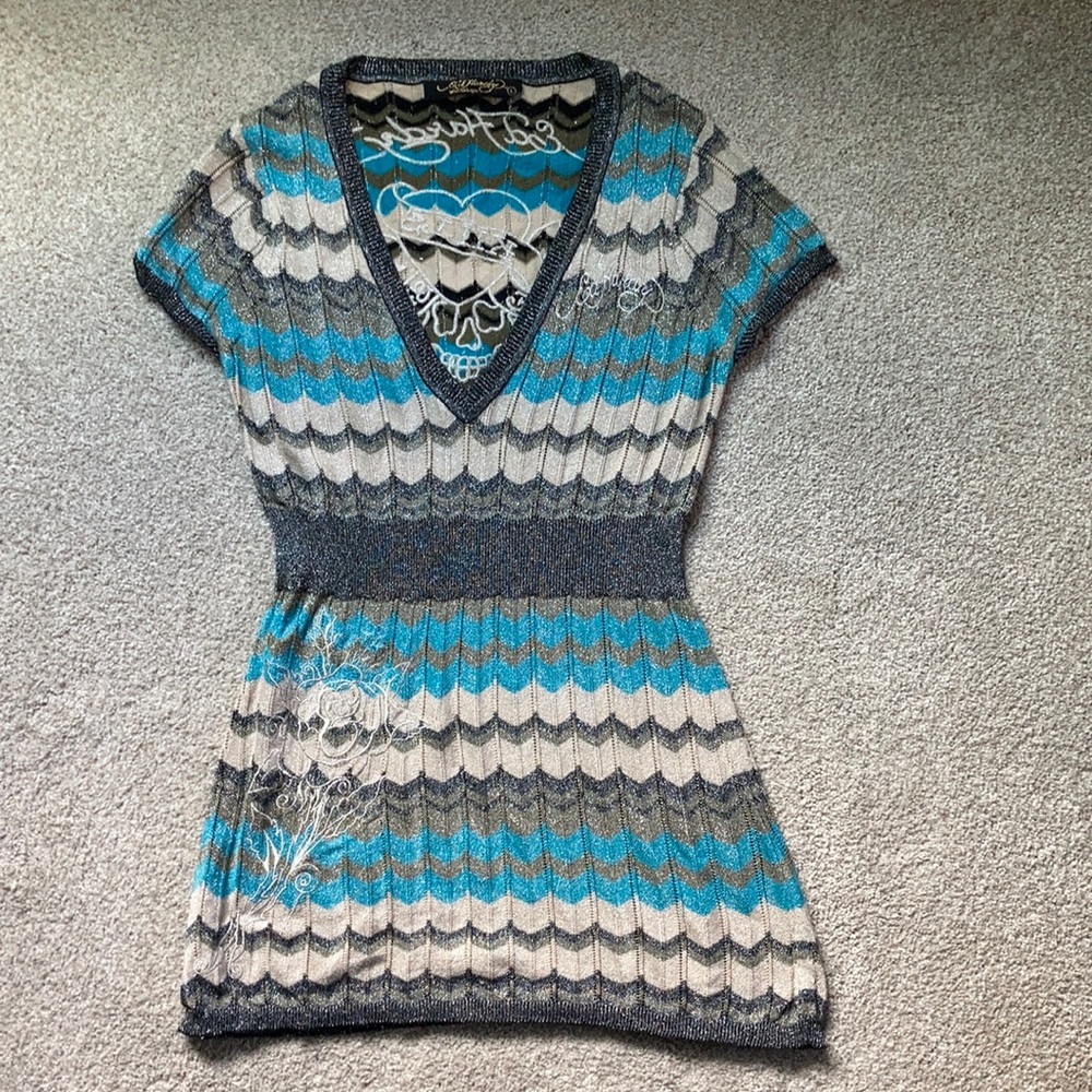 Ed Hardy Metallic Thread Tunic Top